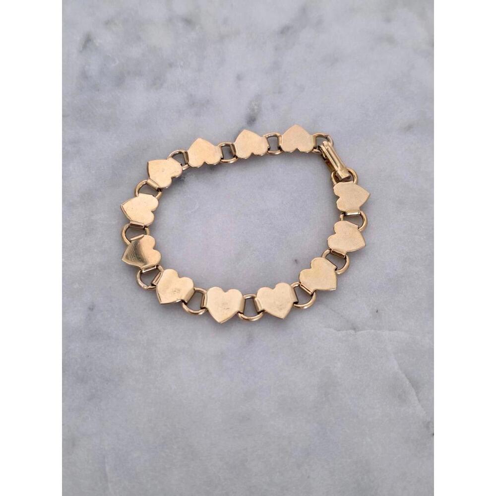 Gold Tone Heart Link Bracelet – 7” Romantic Charm Jewelry